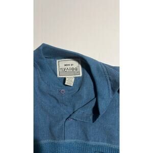 Huk-A-Poo Men's L Blue Waffle Knit Polo Shirt 80s
